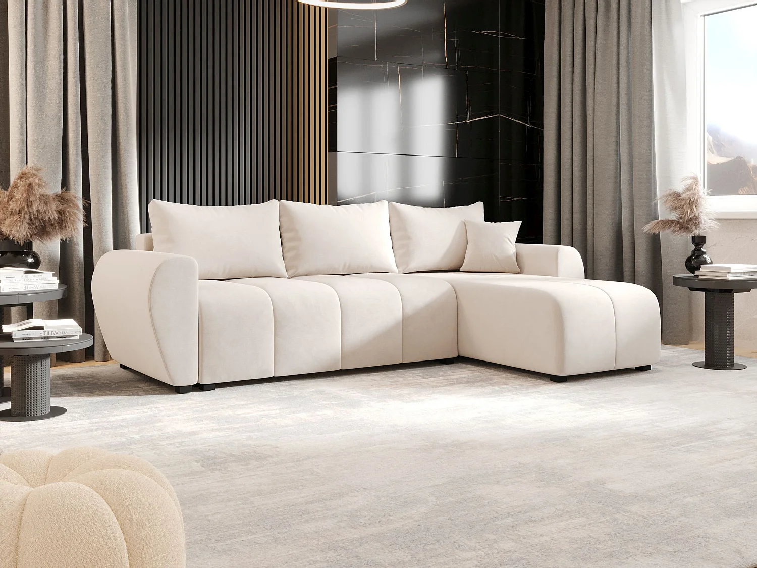 BEDANTE canapé d'angle MOLISA L Itaka 16 droite beige avec fonction de couchage canapé en forme de L