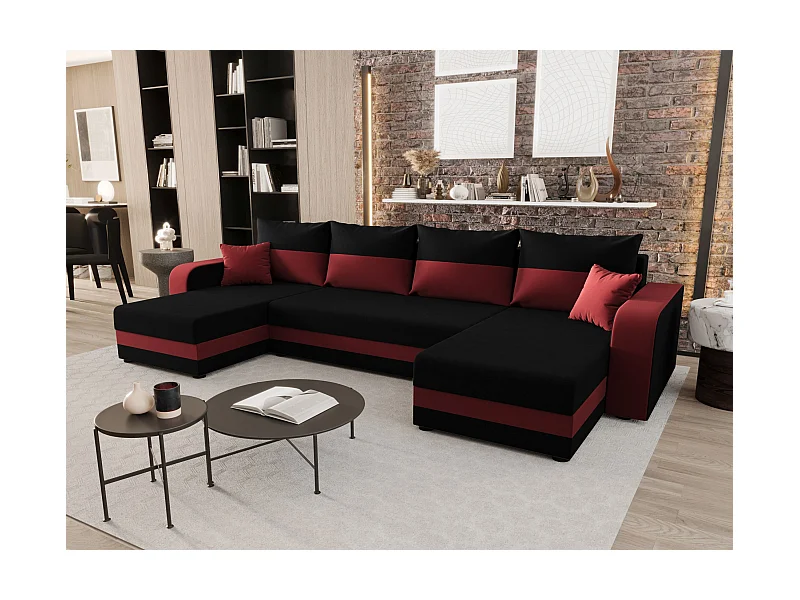 BEDANTE narożnik w kształcie U HEWLET U BIS Sawana 14+13 czarny/Rot z funkcją spania sofa w kształcie litery U z pojemnikiem na pościel