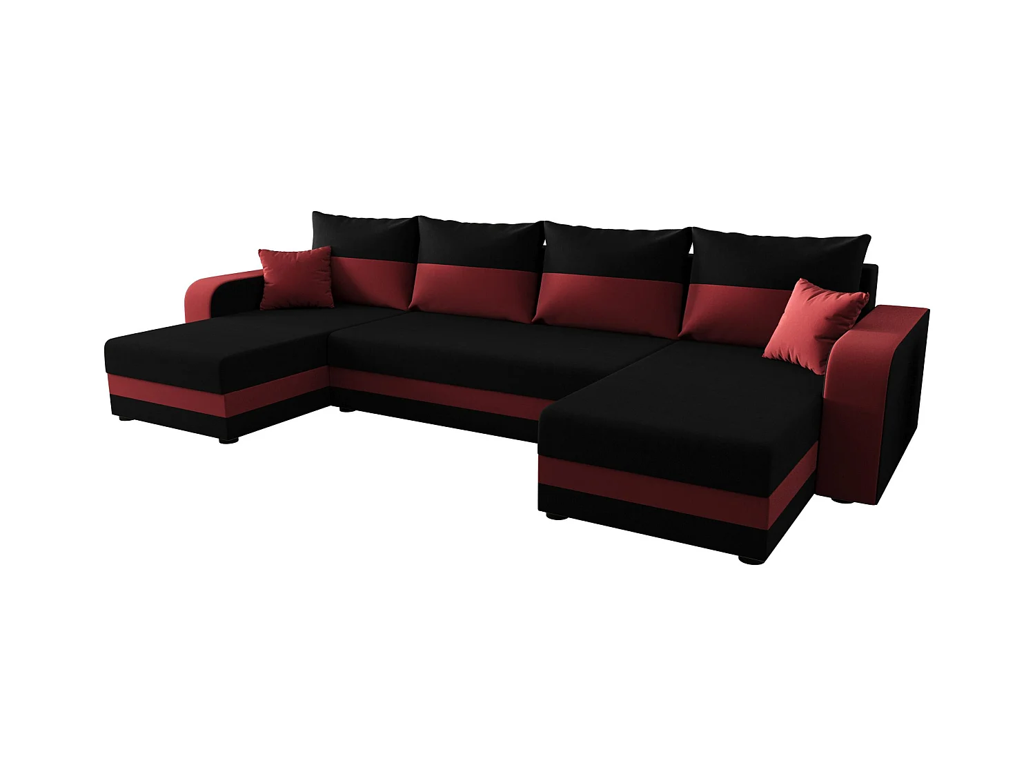 BEDANTE WOHNLANDSCHAFT HEWLET U BIS Sawana 14+13 Schwarz/Rot mit Schlaffunktion U-Form Sofa mit Stauraum Bettkasten