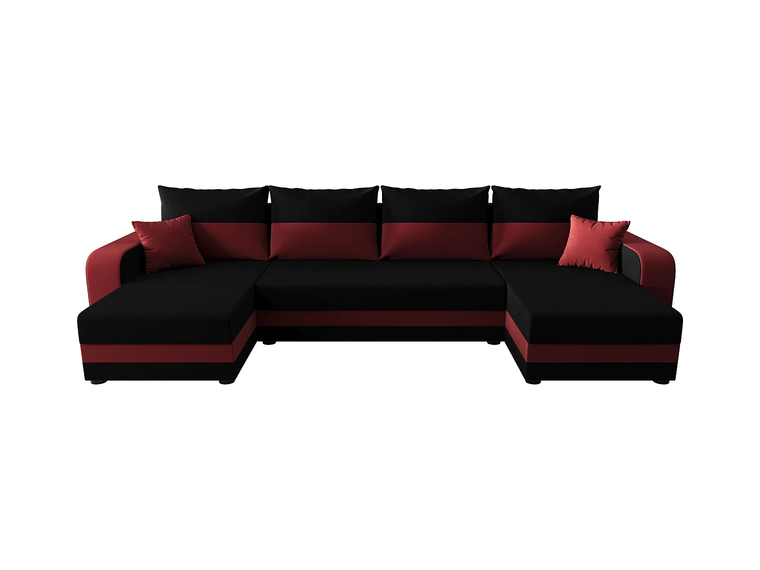 BEDANTE WOHNLANDSCHAFT HEWLET U BIS Sawana 14+13 Schwarz/Rot mit Schlaffunktion U-Form Sofa mit Stauraum Bettkasten