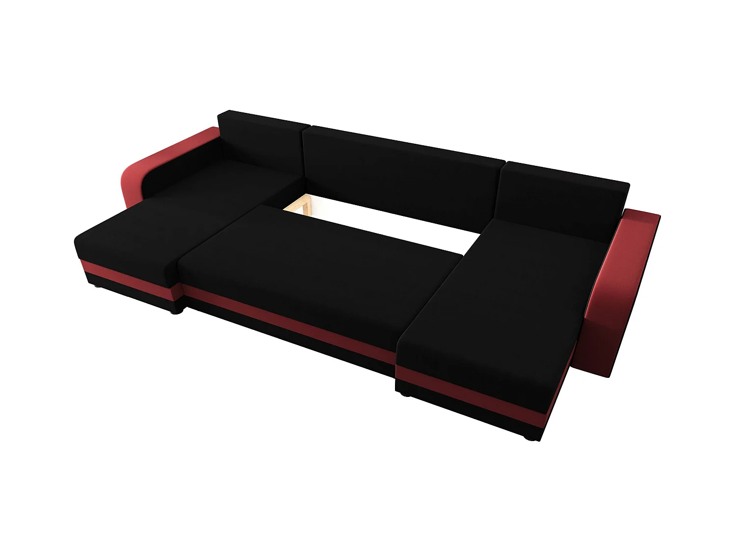 BEDANTE WOHNLANDSCHAFT HEWLET U BIS Sawana 14+13 Schwarz/Rot mit Schlaffunktion U-Form Sofa mit Stauraum Bettkasten