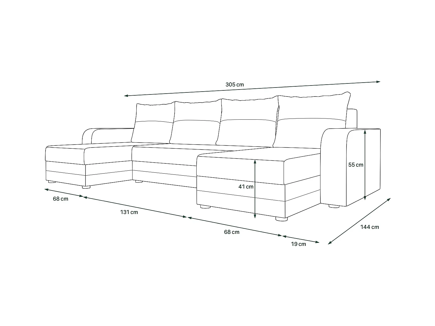 BEDANTE WOHNLANDSCHAFT HEWLET U BIS Sawana 14+13 Schwarz/Rot mit Schlaffunktion U-Form Sofa mit Stauraum Bettkasten