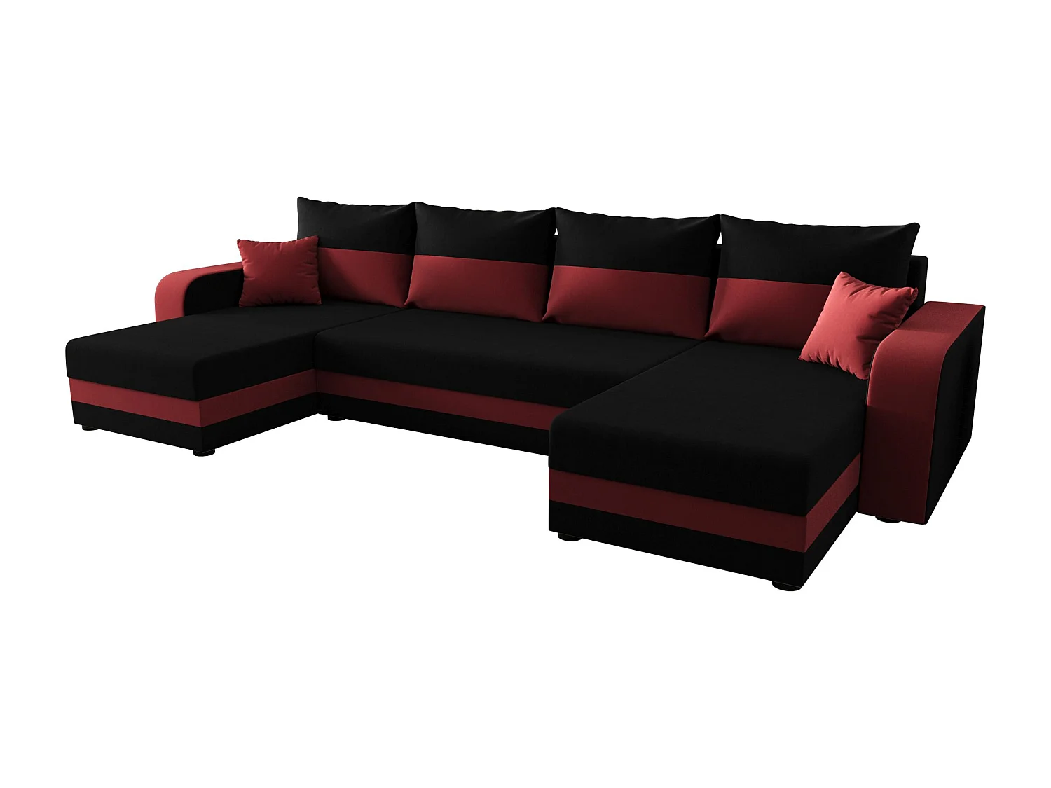 BEDANTE WOHNLANDSCHAFT HEWLET U BIS Sawana 14+13 Schwarz/Rot mit Schlaffunktion U-Form Sofa mit Stauraum Bettkasten