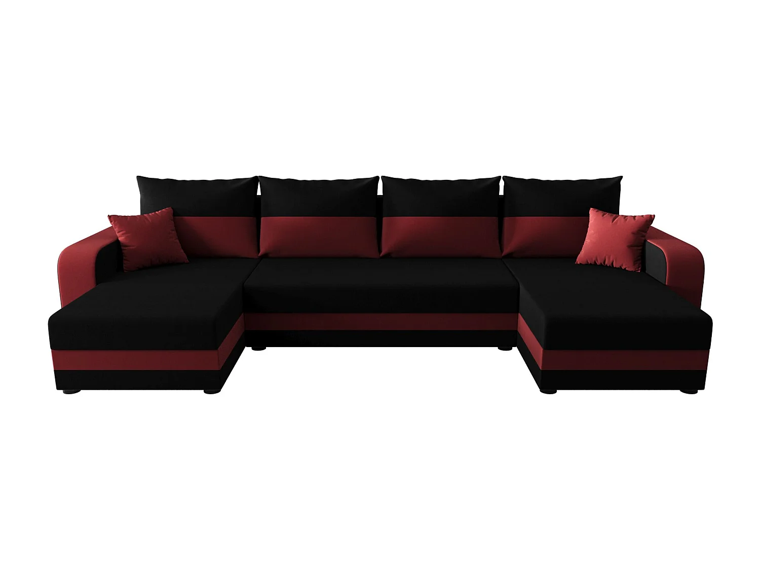 BEDANTE WOHNLANDSCHAFT HEWLET U BIS Sawana 14+13 Schwarz/Rot mit Schlaffunktion U-Form Sofa mit Stauraum Bettkasten