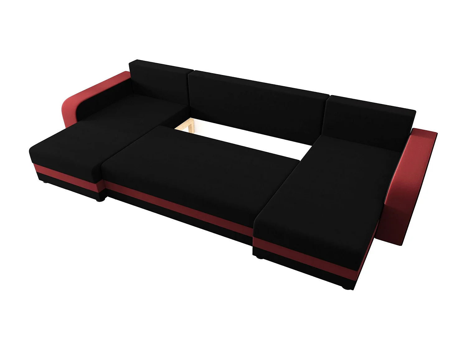 BEDANTE WOHNLANDSCHAFT HEWLET U BIS Sawana 14+13 Schwarz/Rot mit Schlaffunktion U-Form Sofa mit Stauraum Bettkasten