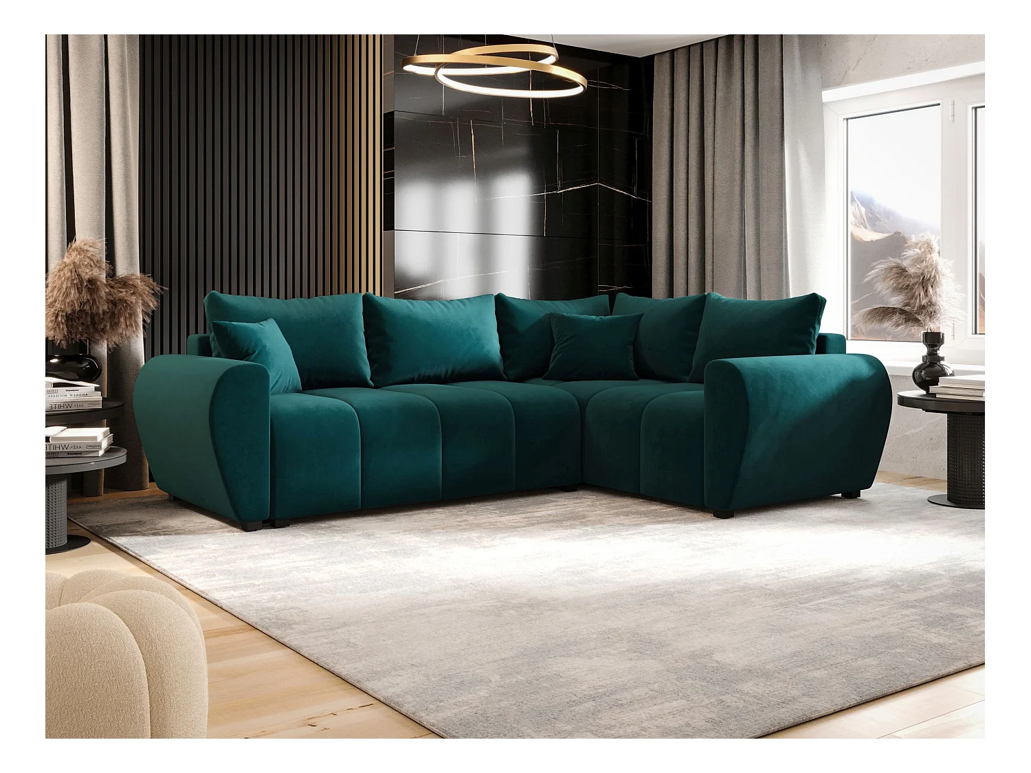 BEDANTE narożnik MOLISA L PLUS Itaka 39 prawa turkusowy z funkcją spania sofa w kształcie litery L z pojemnikiem na pościel