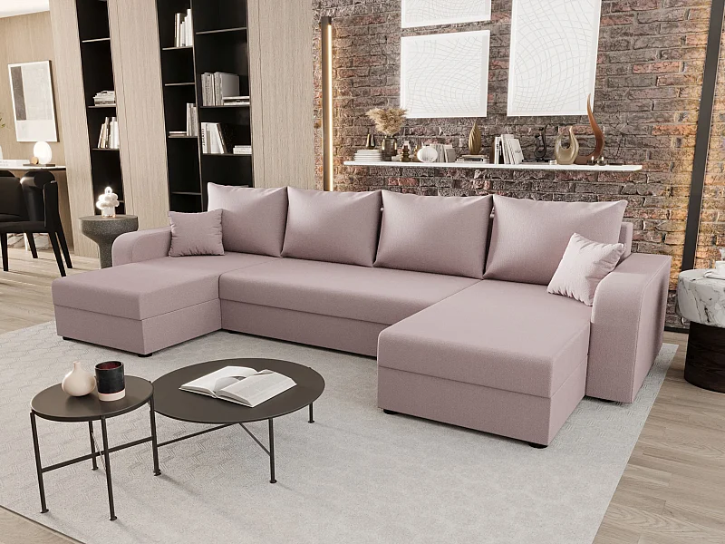 BEDANTE WOHNLANDSCHAFT HEWLET U BIS Cosmic 14 Rosa mit Schlaffunktion U-Form Sofa mit Stauraum Bettkasten Wohnzimmersofa Couch Sofa Bettsofa Bettkasten Bettcouch