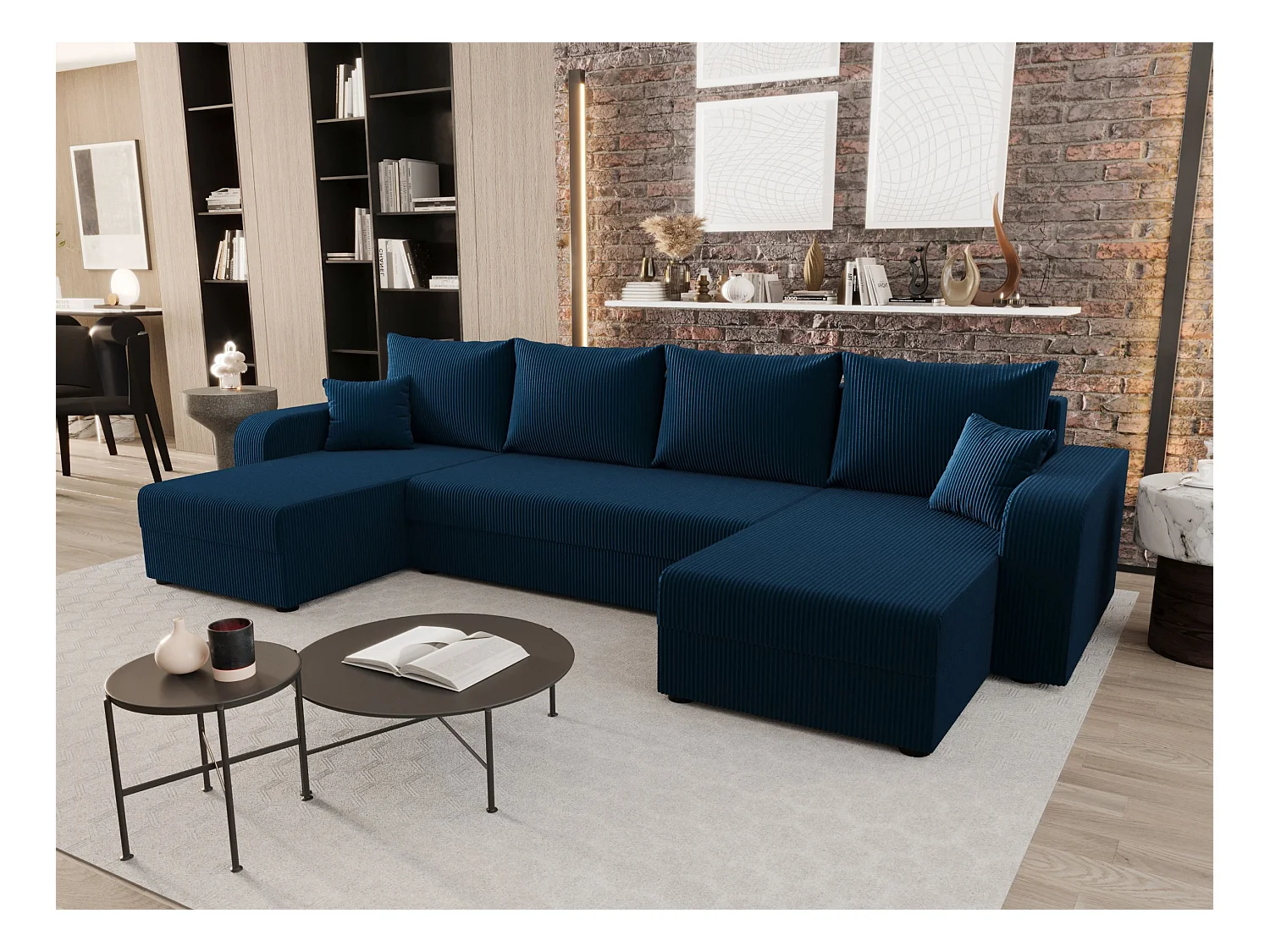 BEDANTE narożnik w kształcie U HEWLET U BIS Zoom 13 granatowy z funkcją spania sofa w kształcie litery U z pojemnikiem na pościel