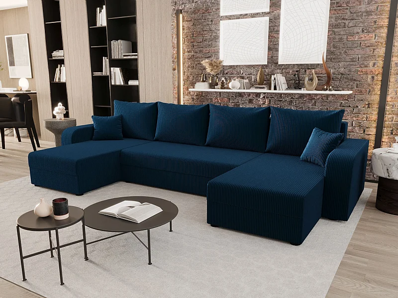 BEDANTE WOHNLANDSCHAFT HEWLET U BIS Zoom 13 Dunkelblau mit Schlaffunktion U-Form Sofa mit Stauraum Bettkasten