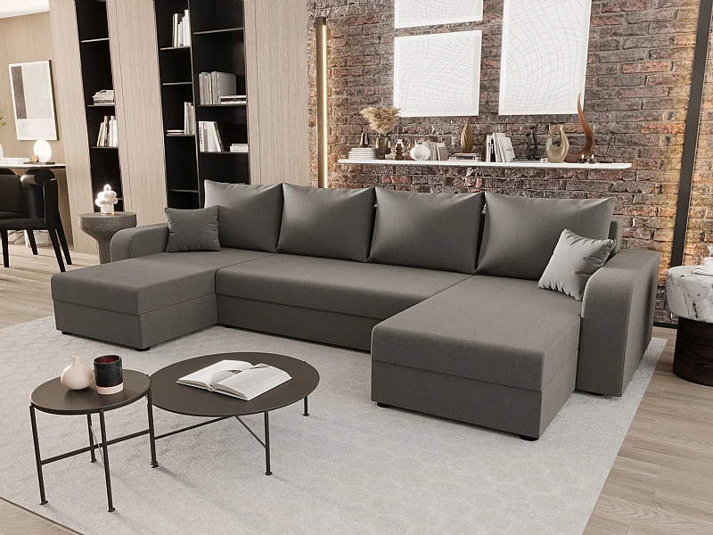 BEDANTE canapé panoramique HEWLET U BIS Sawana 21 gris avec fonction de couchage canapé en U avec espace de rangement coffre