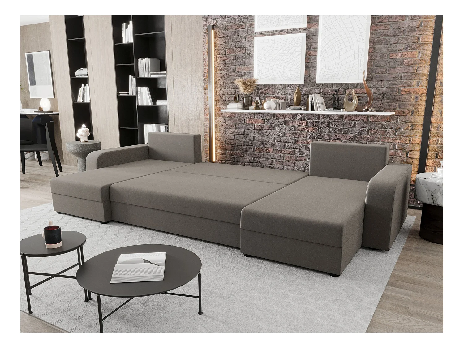 BEDANTE canapé panoramique HEWLET U BIS Sawana 21 gris avec fonction de couchage canapé en U avec espace de rangement coffre