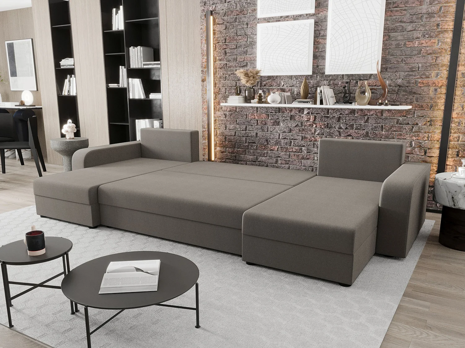 BEDANTE WOHNLANDSCHAFT HEWLET U BIS Sawana 21 Grau mit Schlaffunktion U-Form Sofa mit Stauraum Bettkasten Wohnzimmersofa Couch Sofa Bettsofa Bettkasten Bettcouch