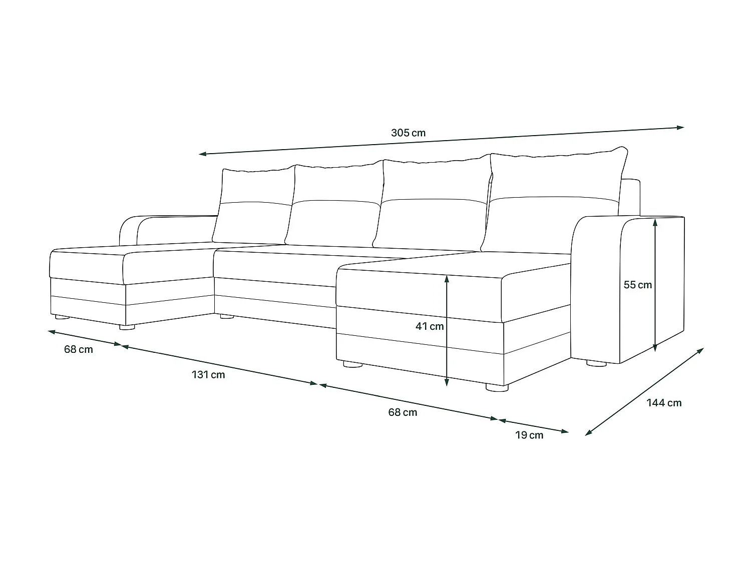 BEDANTE WOHNLANDSCHAFT HEWLET U BIS Sawana 21 Grau mit Schlaffunktion U-Form Sofa mit Stauraum Bettkasten Wohnzimmersofa Couch Sofa Bettsofa Bettkasten Bettcouch