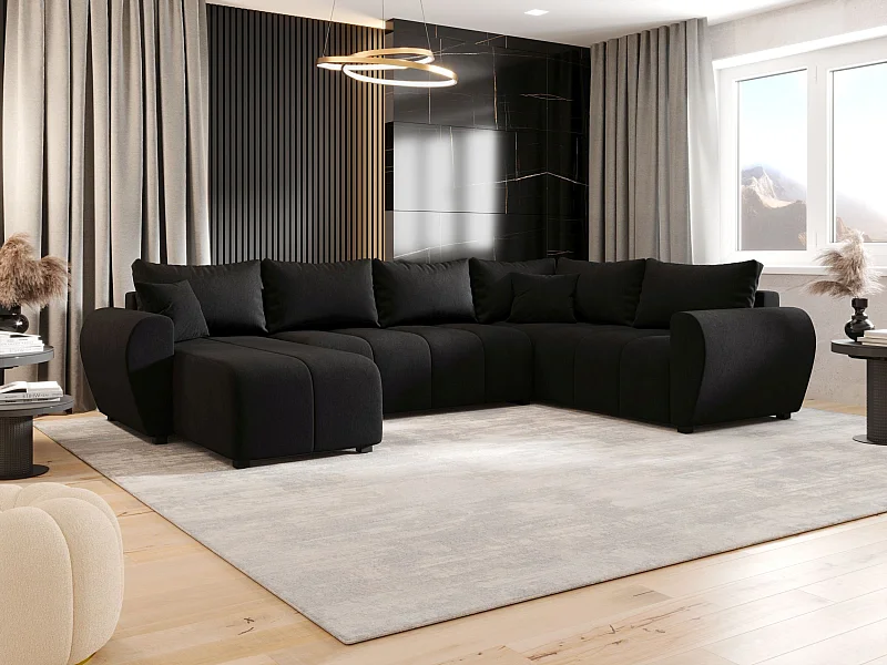 BEDANTE WOHNLANDSCHAFT MOLISA U PLUS Cosmic 100 Rechts Schwarz mit Schlaffunktion U-Form Sofa mit Stauraum Bettkasten
