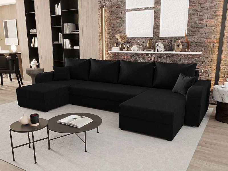 BEDANTE WOHNLANDSCHAFT HEWLET U BIS Cosmic 100 Schwarz mit Schlaffunktion U-Form Sofa mit Stauraum Bettkasten