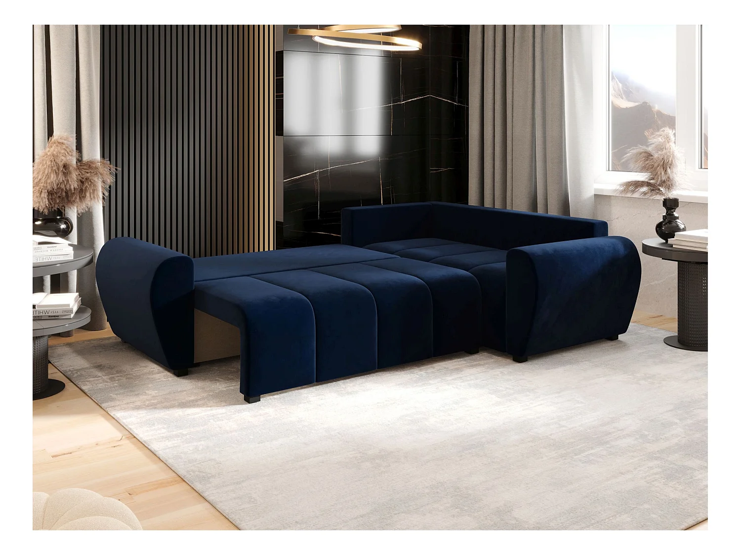 BEDANTE canapé d’angle MOLISA L PLUS Itaka 11 droit bleu foncé avec fonction de couchage canapé en forme de L