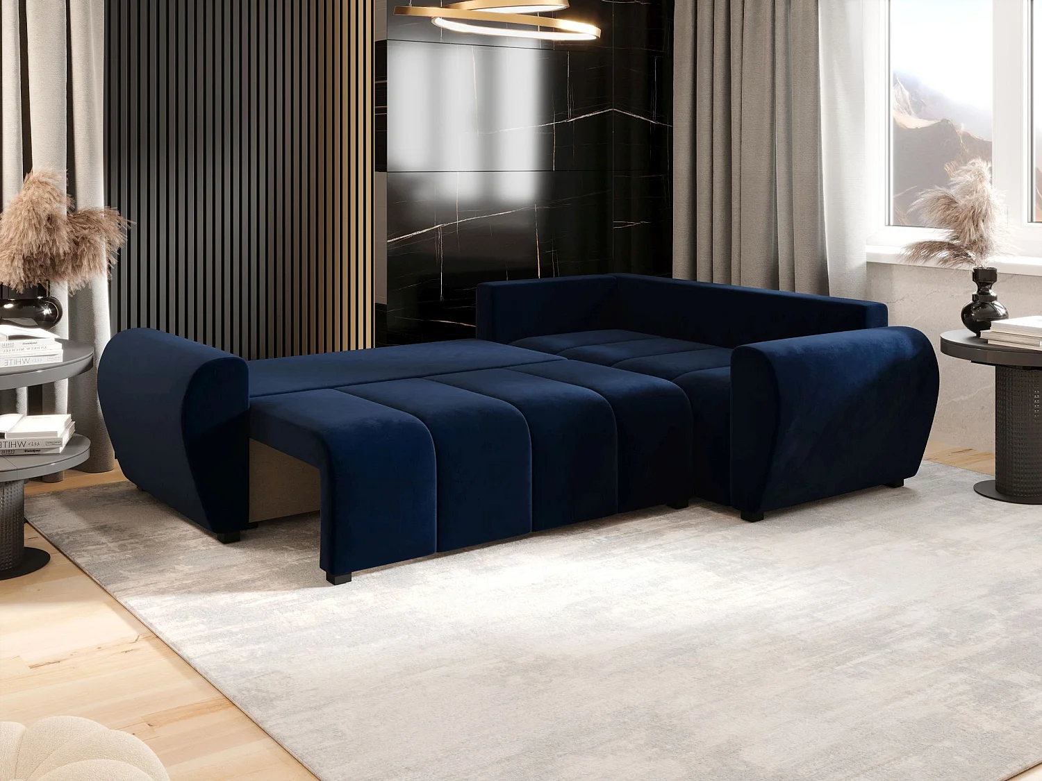 BEDANTE canapé d’angle MOLISA L PLUS Itaka 11 droit bleu foncé avec fonction de couchage canapé en forme de L