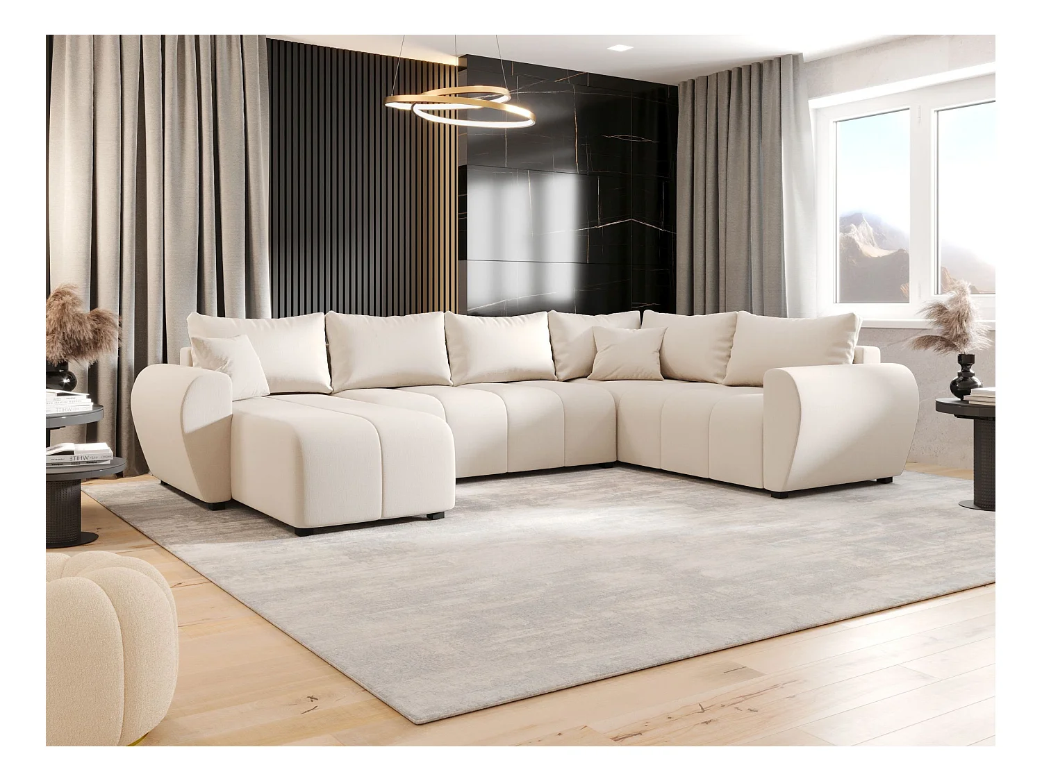 BEDANTE canapé panoramique MOLISA U PLUS Cosmic 10 droit beige avec fonction de couchage canapé en forme de U