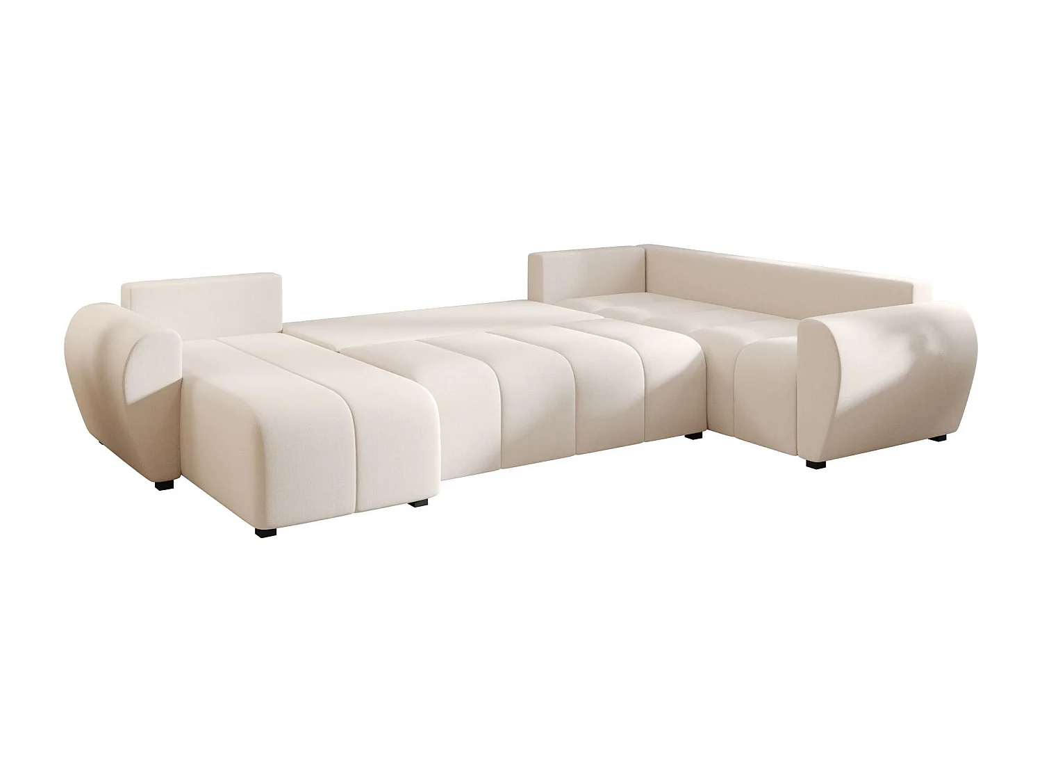 BEDANTE WOHNLANDSCHAFT MOLISA U PLUS Cosmic 10 Rechts Beige mit Schlaffunktion U-Form Sofa mit Stauraum Bettkasten