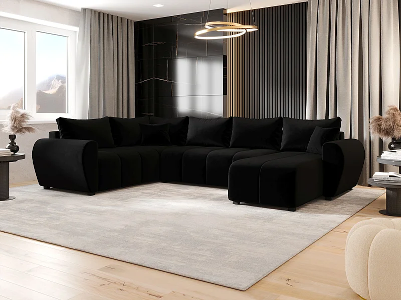 BEDANTE canapé panoramique MOLISA U PLUS Itaka 15 gauche noir avec fonction de couchage canapé en forme de U