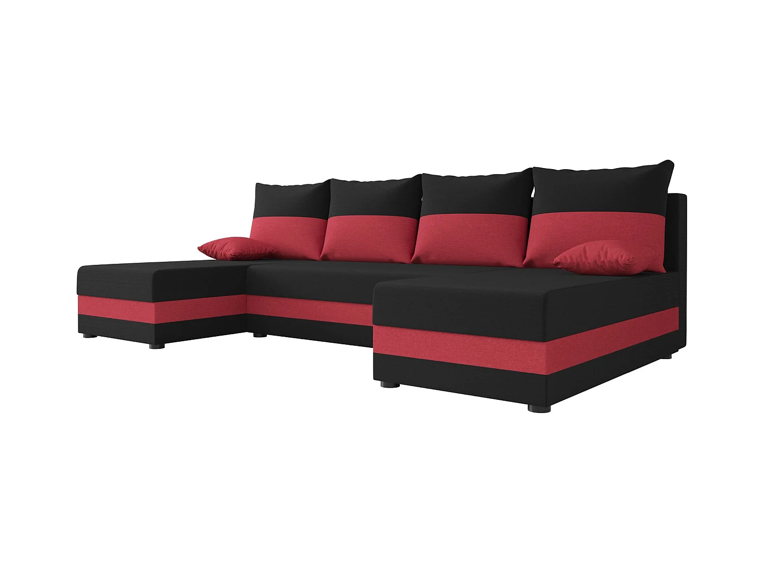 BEDANTE canapé panoramique HEWLET U Sawana 14+13 noir/Rot avec fonction de couchage canapé en U avec espace de rangement coffre