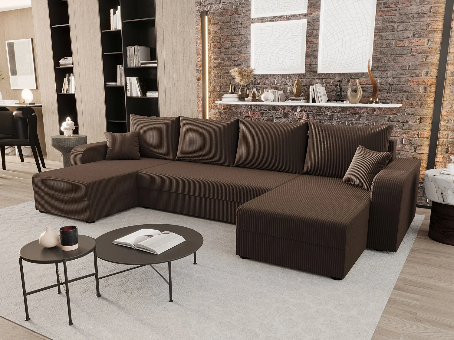 BEDANTE WOHNLANDSCHAFT HEWLET U BIS Zoom 5 Braun mit Schlaffunktion U-Form Sofa mit Stauraum Bettkasten Wohnzimmersofa Couch Sofa Bettsofa Bettkasten Bettcouch