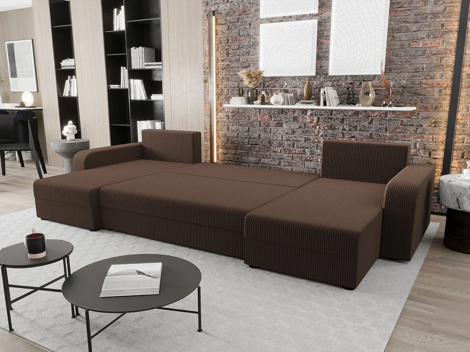 BEDANTE WOHNLANDSCHAFT HEWLET U BIS Zoom 5 Braun mit Schlaffunktion U-Form Sofa mit Stauraum Bettkasten Wohnzimmersofa Couch Sofa Bettsofa Bettkasten Bettcouch