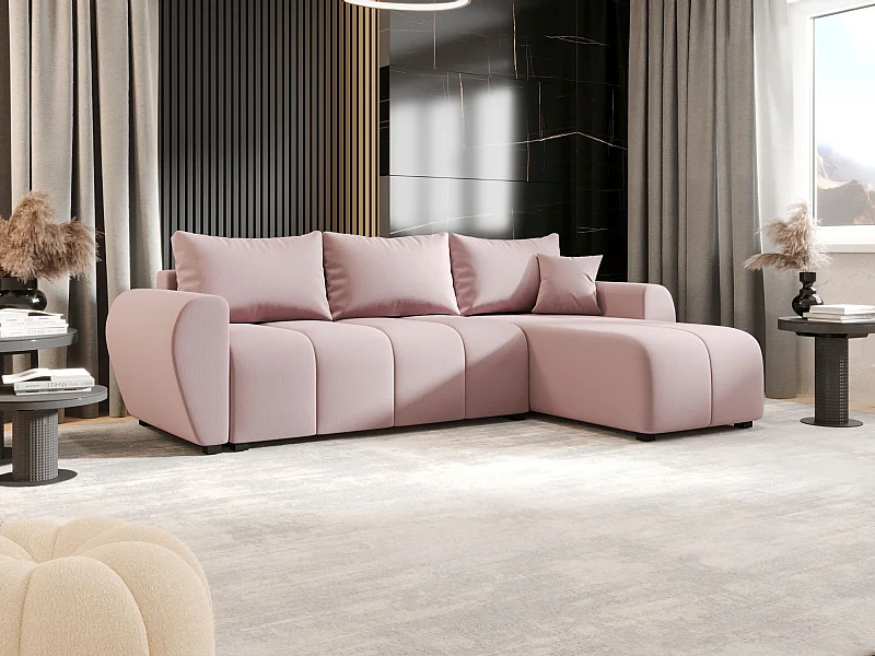 BEDANTE narożnik MOLISA L Cosmic 14 prawa różowy z funkcją spania sofa w kształcie litery L z pojemnikiem na pościel