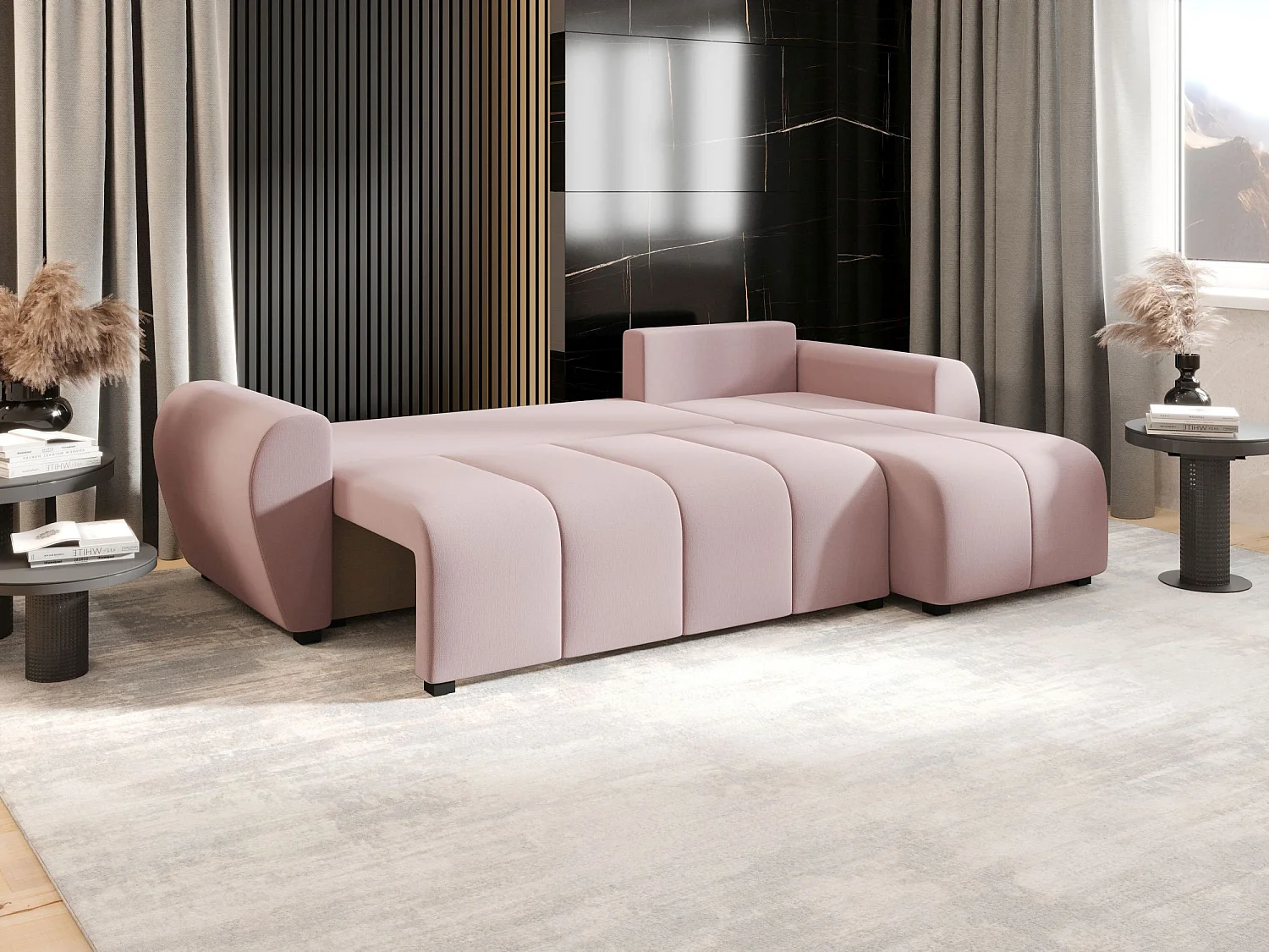 BEDANTE canapé d'angle MOLISA L Cosmic 14 droite rose avec fonction de couchage canapé en forme de L