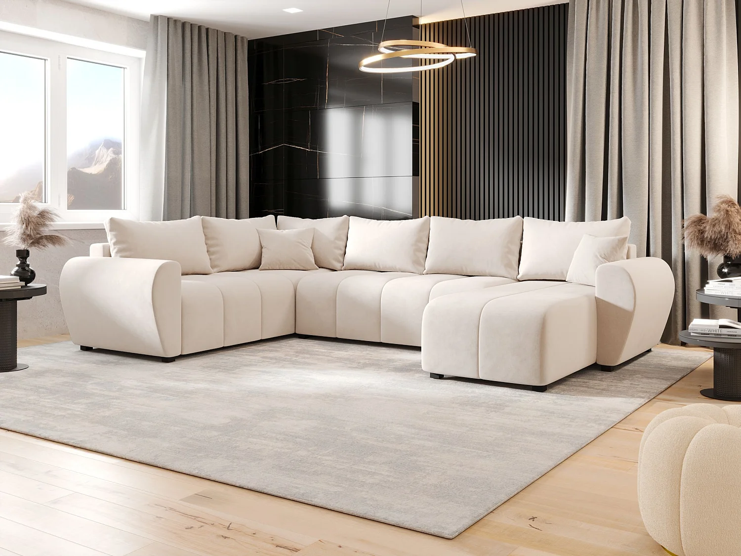 BEDANTE canapé panoramique MOLISA U PLUS Itaka 16 gauche beige avec fonction de couchage canapé en forme de U