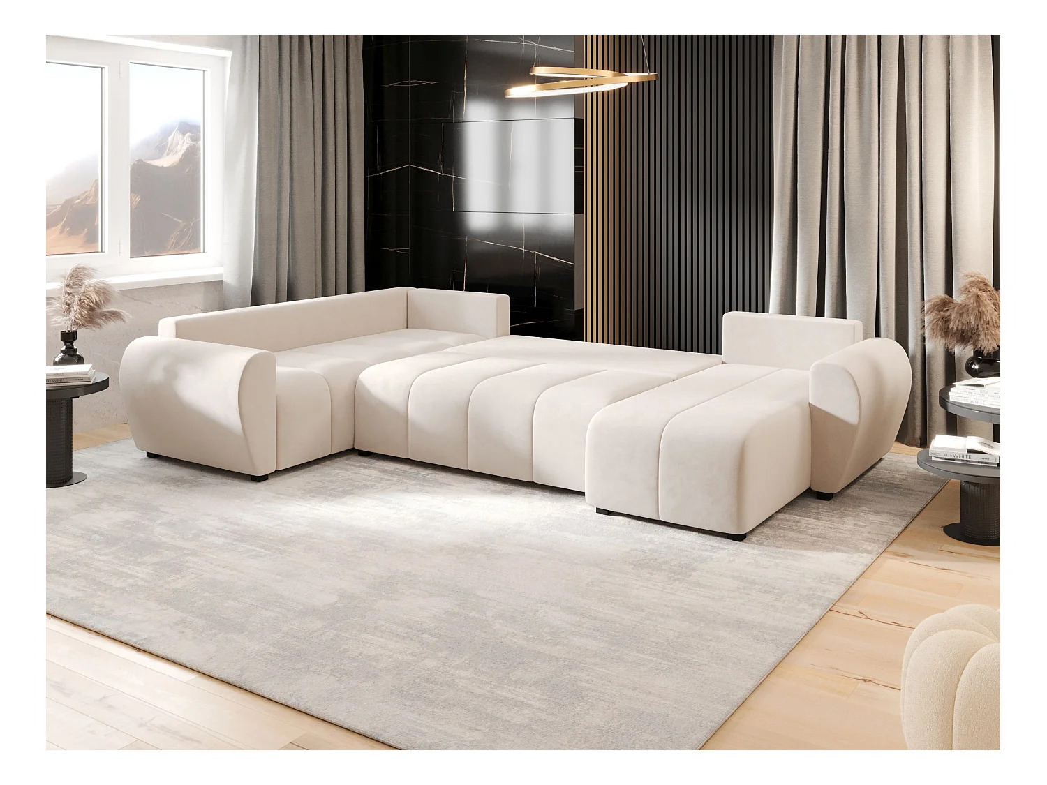 BEDANTE canapé panoramique MOLISA U PLUS Itaka 16 gauche beige avec fonction de couchage canapé en forme de U