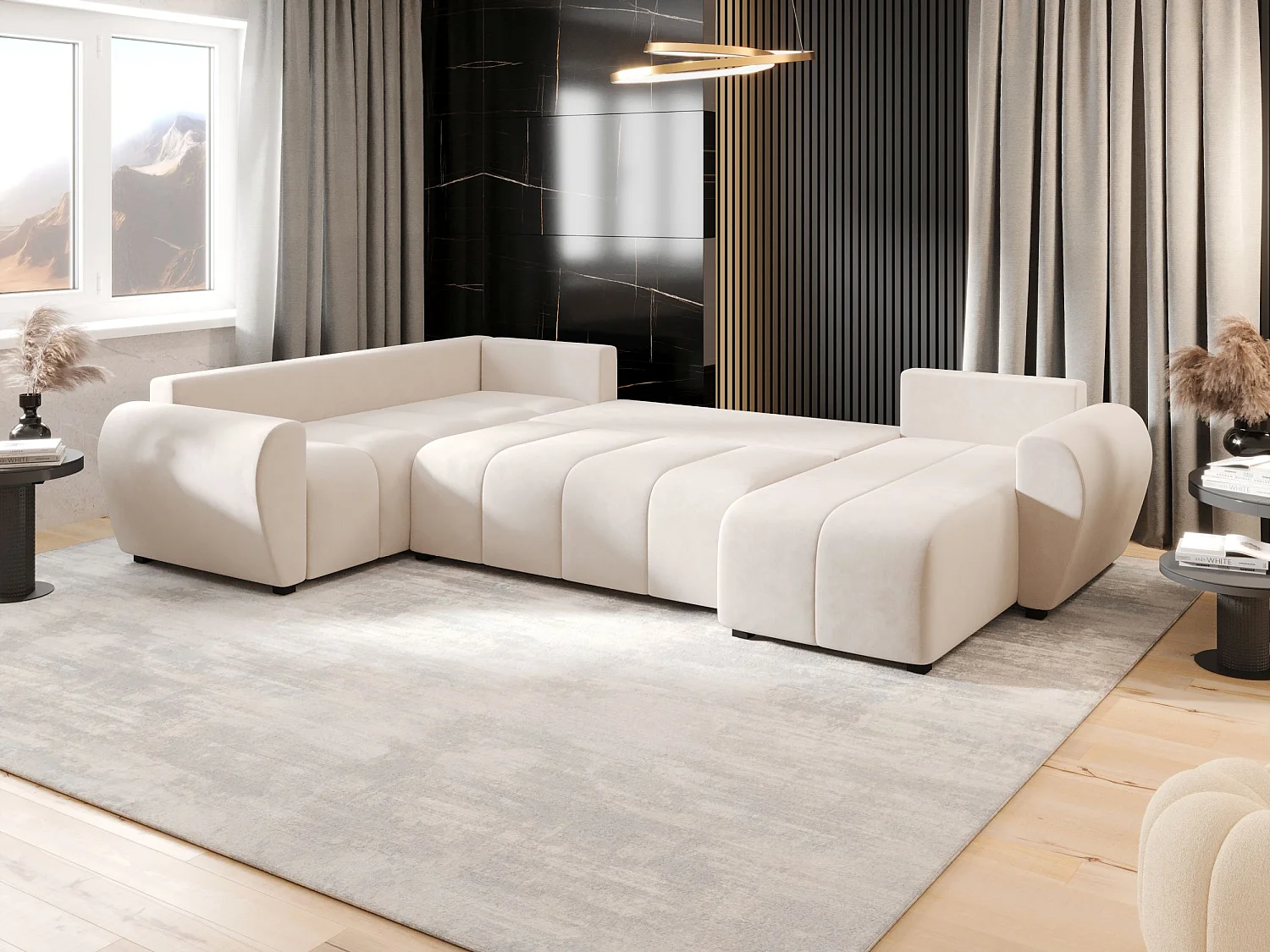 BEDANTE canapé panoramique MOLISA U PLUS Itaka 16 gauche beige avec fonction de couchage canapé en forme de U