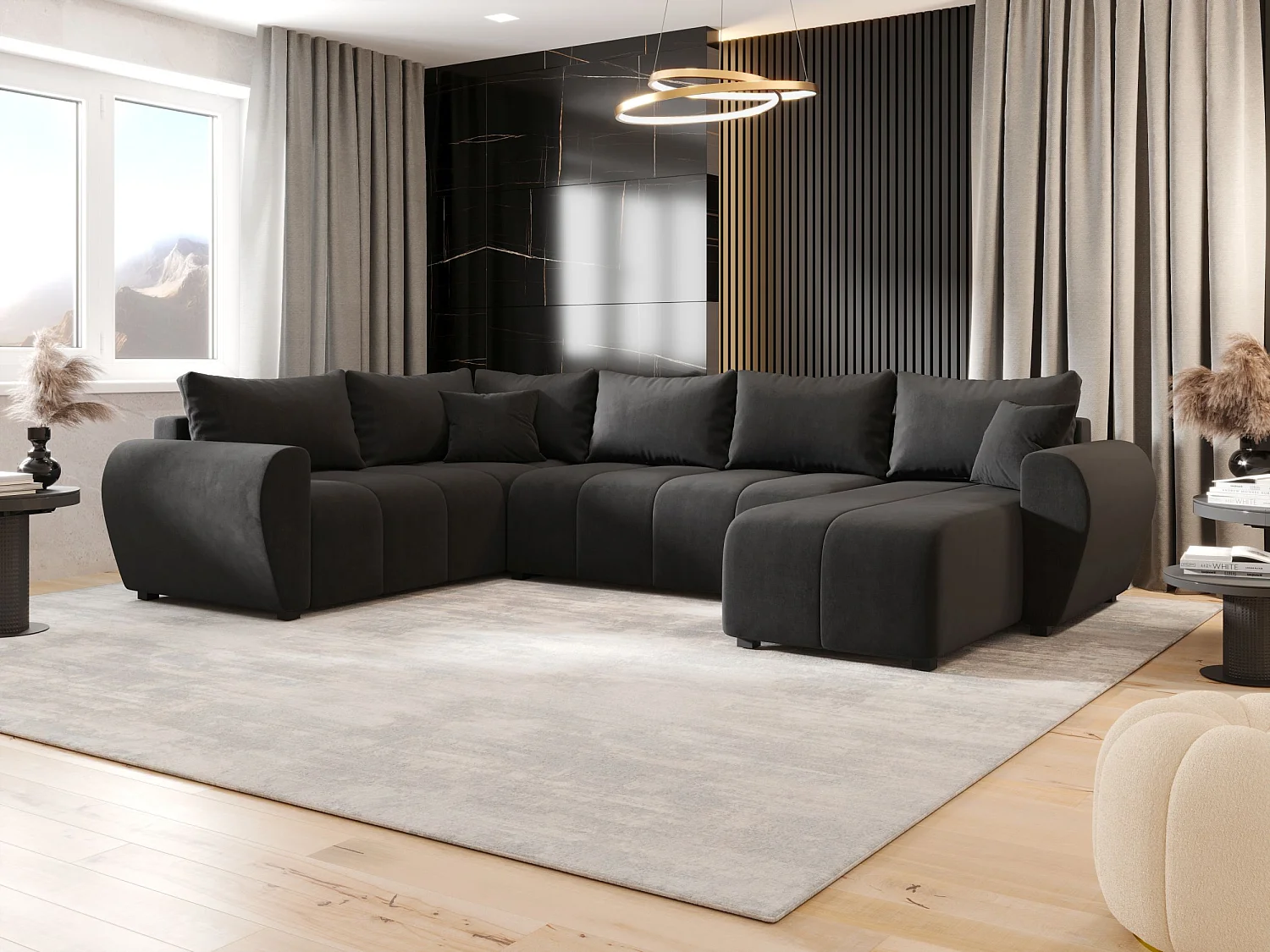 BEDANTE canapé panoramique MOLISA U PLUS Itaka 27 gauche gris foncé avec fonction de couchage canapé en forme de U