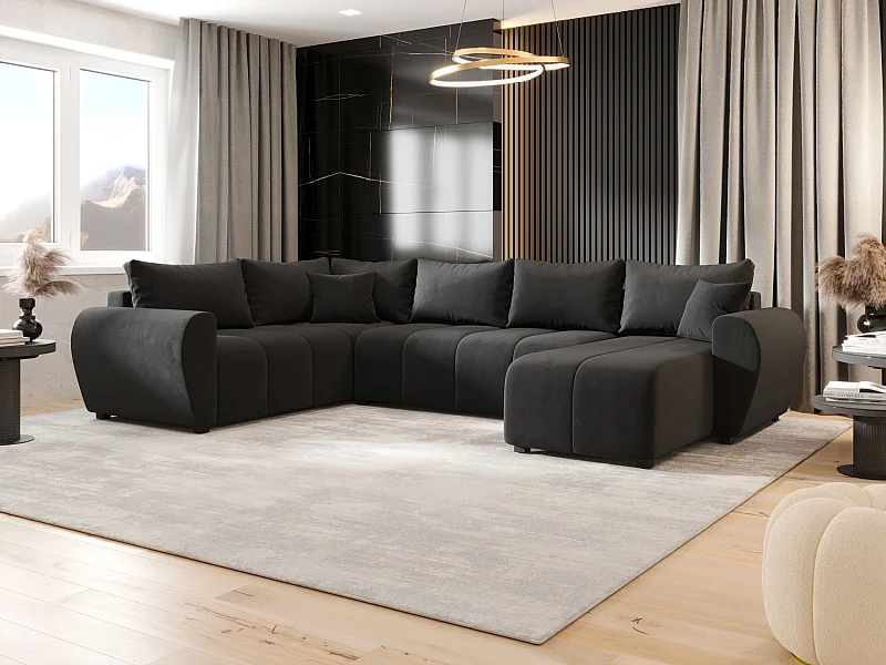 BEDANTE WOHNLANDSCHAFT MOLISA U PLUS Itaka 27 Links Dunkelgrau mit Schlaffunktion U-Form Sofa mit Stauraum Bettkasten