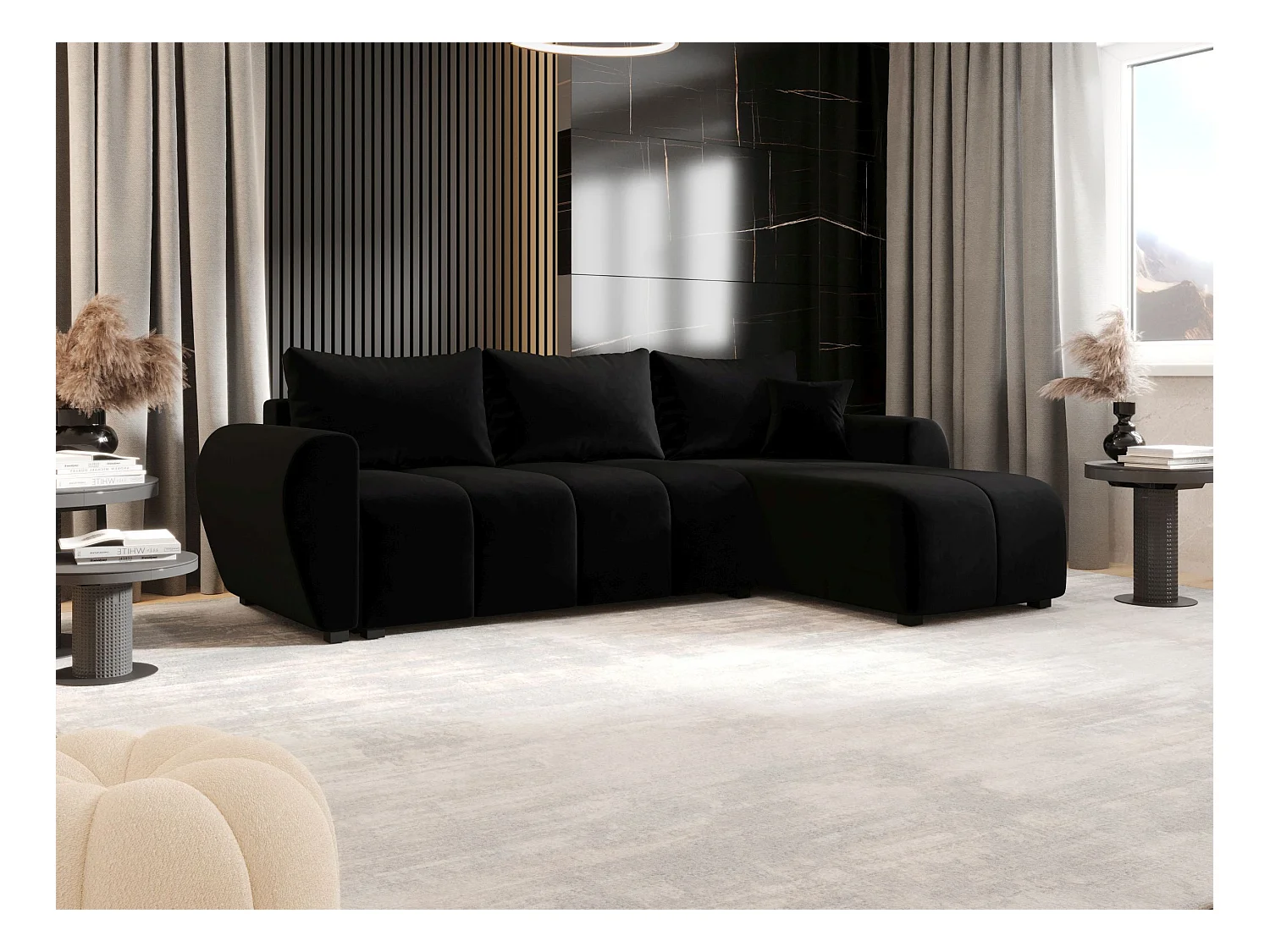 BEDANTE canapé d'angle MOLISA L Itaka 15 droite noir avec fonction de couchage canapé en forme de L