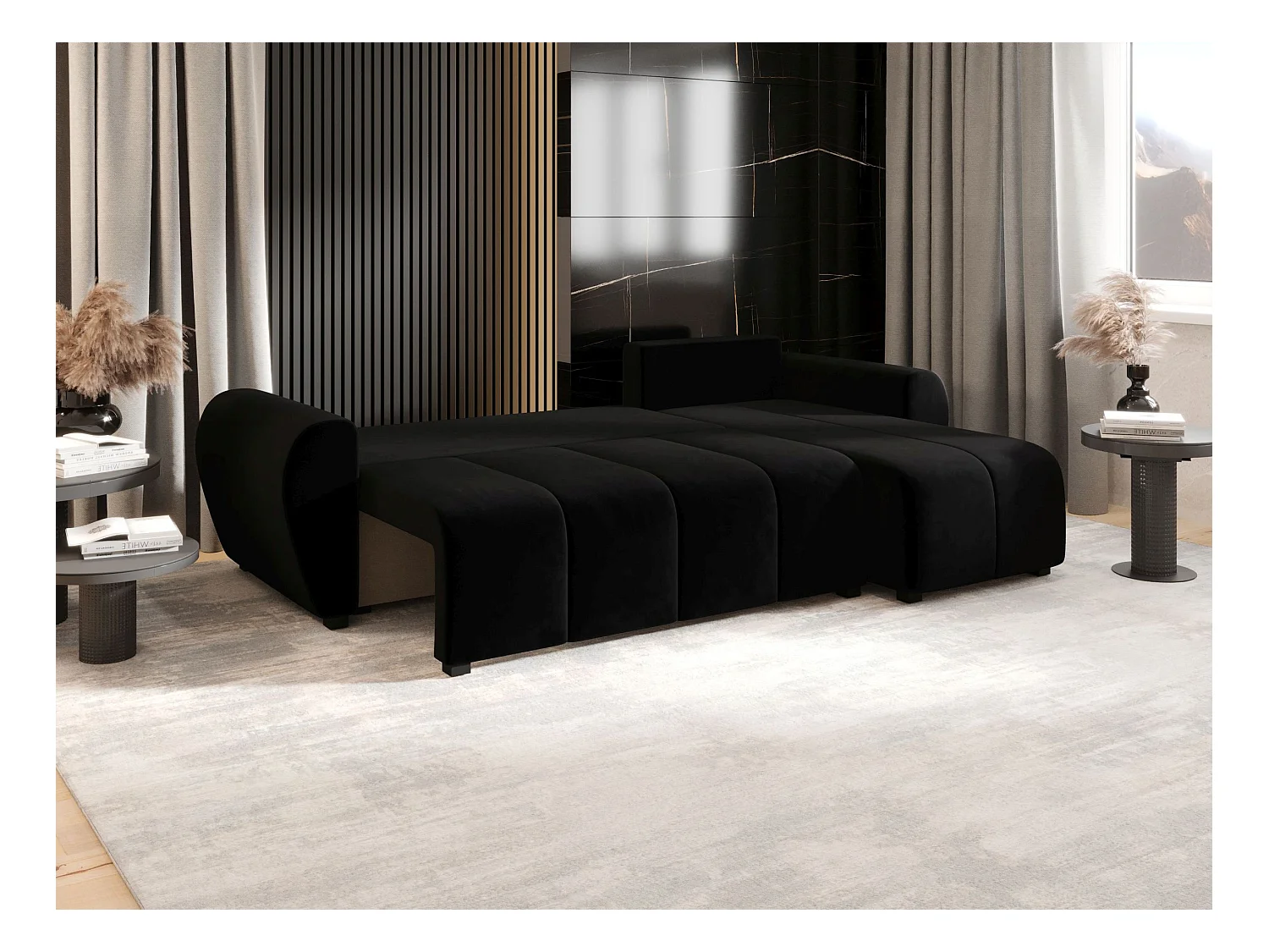 BEDANTE canapé d'angle MOLISA L Itaka 15 droite noir avec fonction de couchage canapé en forme de L