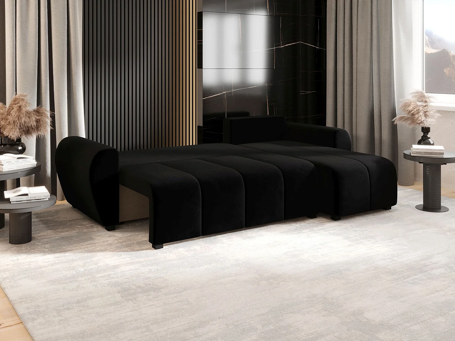 BEDANTE canapé d'angle MOLISA L Itaka 15 droite noir avec fonction de couchage canapé en forme de L