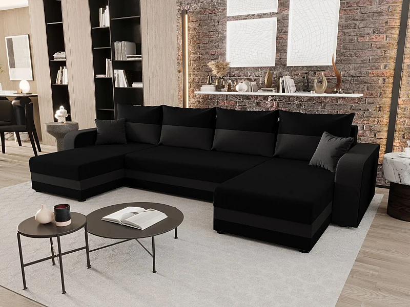 BEDANTE canapé panoramique HEWLET U BIS Sawana 14+05 noir/gris avec fonction de couchage canapé en U avec espace de rangement coffre