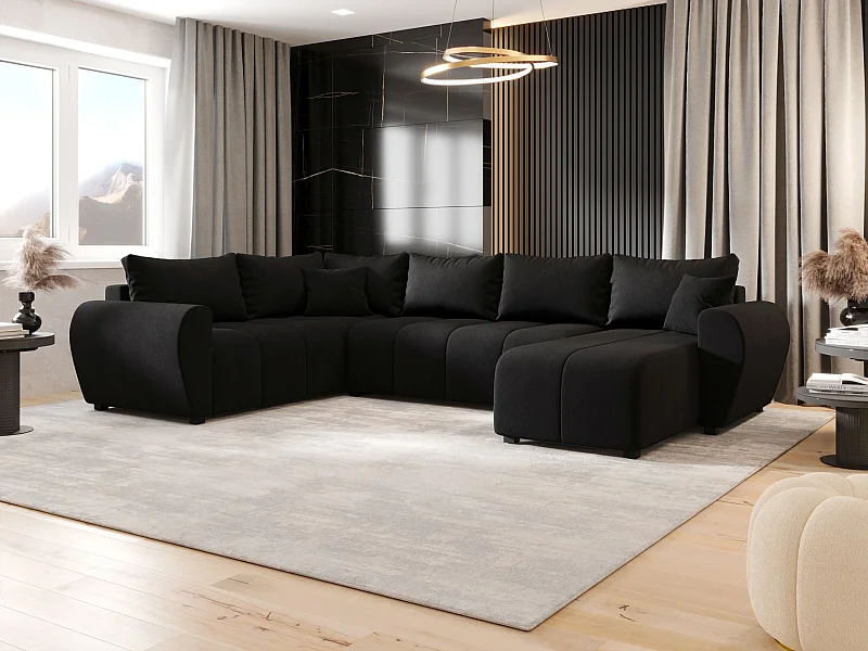 BEDANTE canapé panoramique MOLISA U PLUS Cosmic 100 gauche noir avec fonction de couchage canapé en forme de U