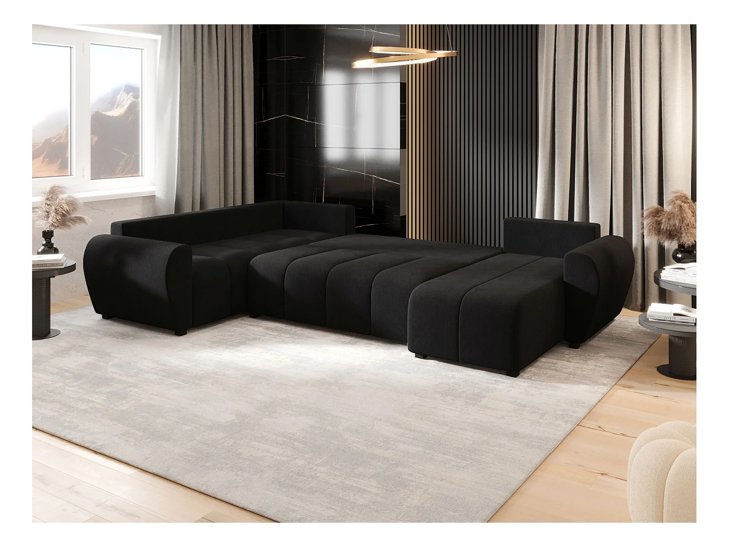 BEDANTE canapé panoramique MOLISA U PLUS Cosmic 100 gauche noir avec fonction de couchage canapé en forme de U