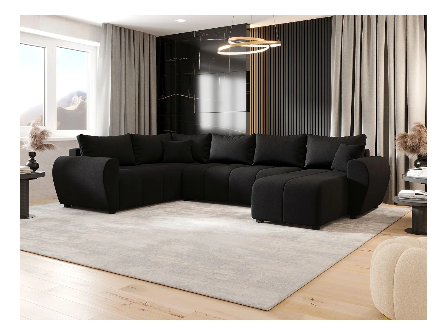 BEDANTE narożnik w kształcie U MOLISA U PLUS Cosmic 100 lewa czarny z funkcją spania sofa w kształcie litery U z pojemnikiem na pościel