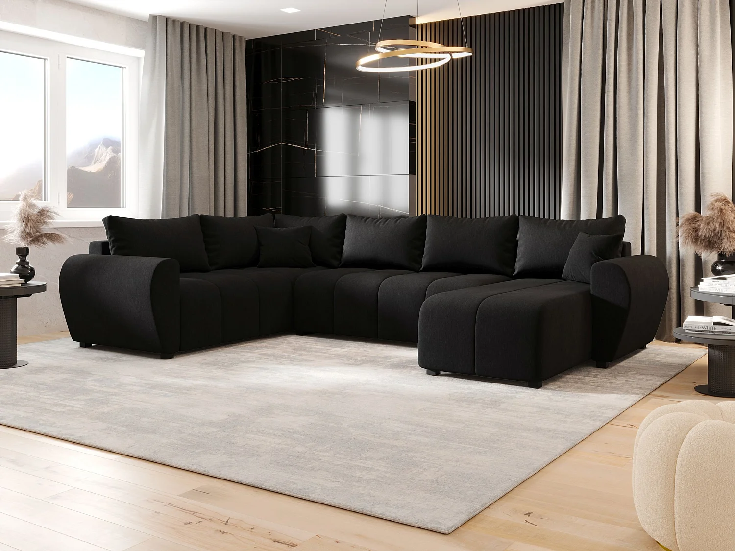 BEDANTE canapé panoramique MOLISA U PLUS Cosmic 100 gauche noir avec fonction de couchage canapé en forme de U