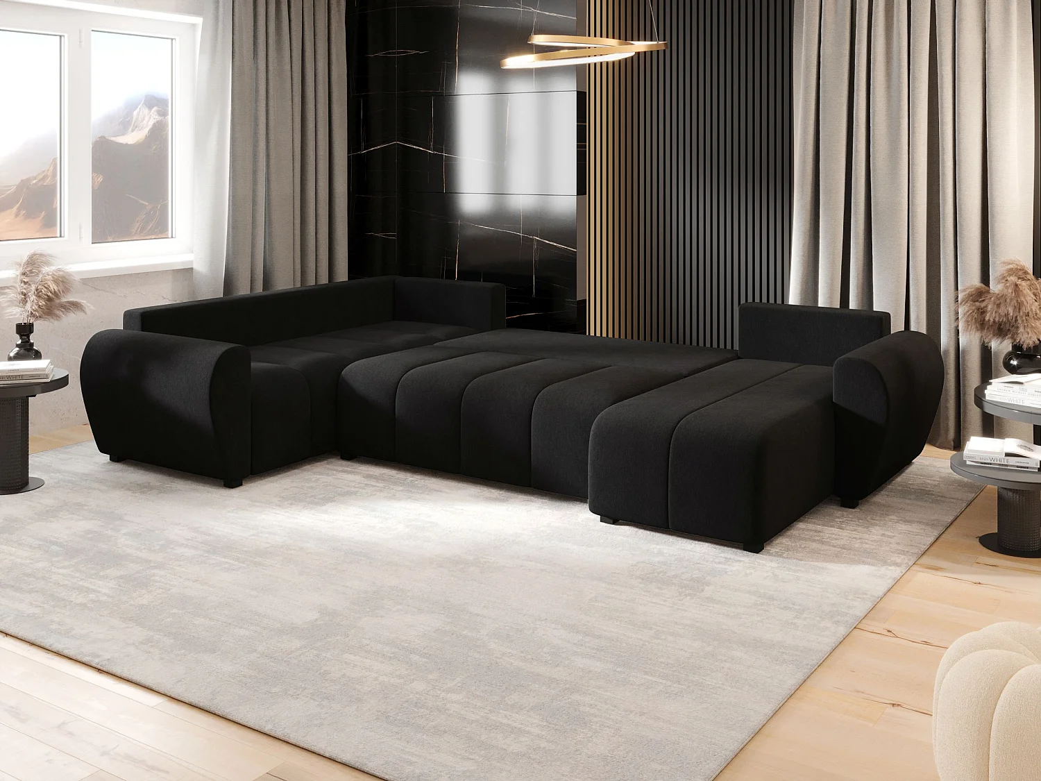 BEDANTE canapé panoramique MOLISA U PLUS Cosmic 100 gauche noir avec fonction de couchage canapé en forme de U