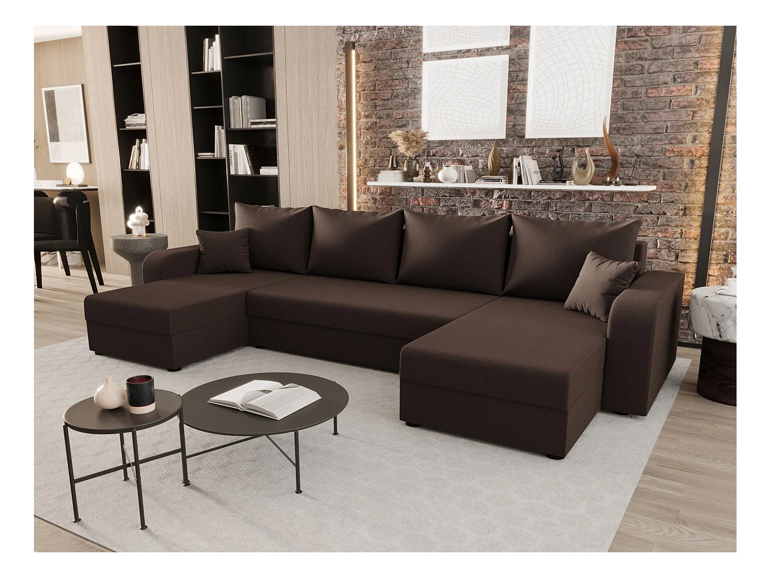 BEDANTE canapé panoramique HEWLET U BIS Cosmic 800 marron avec fonction de couchage canapé en U avec espace de rangement coffre