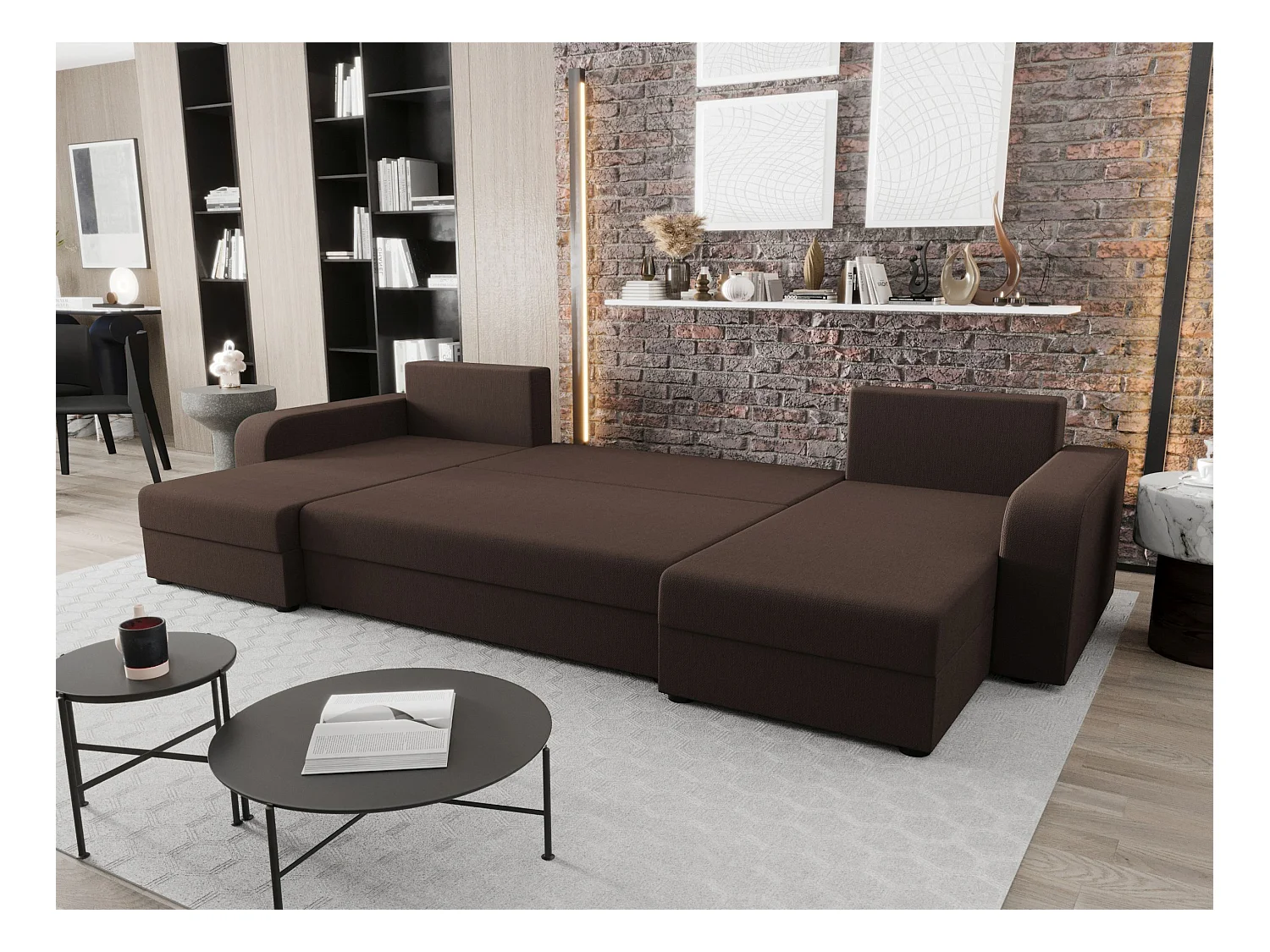 BEDANTE canapé panoramique HEWLET U BIS Cosmic 800 marron avec fonction de couchage canapé en U avec espace de rangement coffre