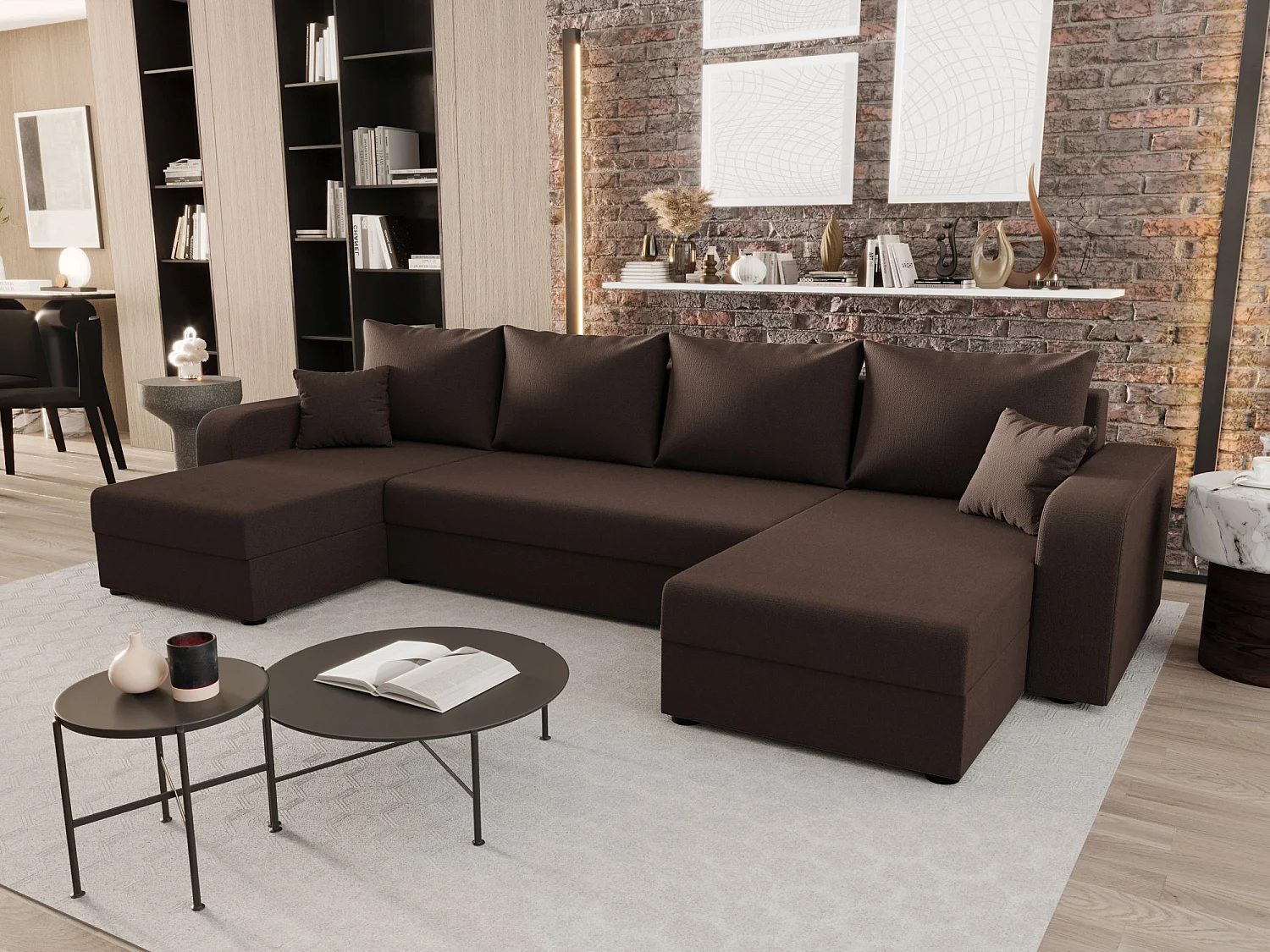 BEDANTE WOHNLANDSCHAFT HEWLET U BIS Cosmic 800 Braun mit Schlaffunktion U-Form Sofa mit Stauraum Bettkasten Wohnzimmersofa Couch Sofa Bettsofa Bettkasten Bettcouch