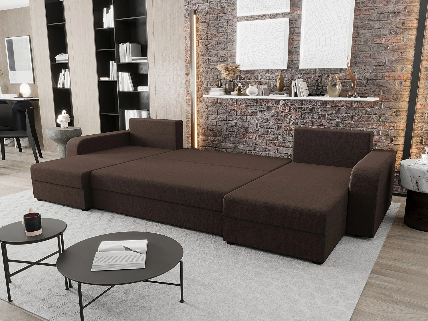 BEDANTE WOHNLANDSCHAFT HEWLET U BIS Cosmic 800 Braun mit Schlaffunktion U-Form Sofa mit Stauraum Bettkasten Wohnzimmersofa Couch Sofa Bettsofa Bettkasten Bettcouch