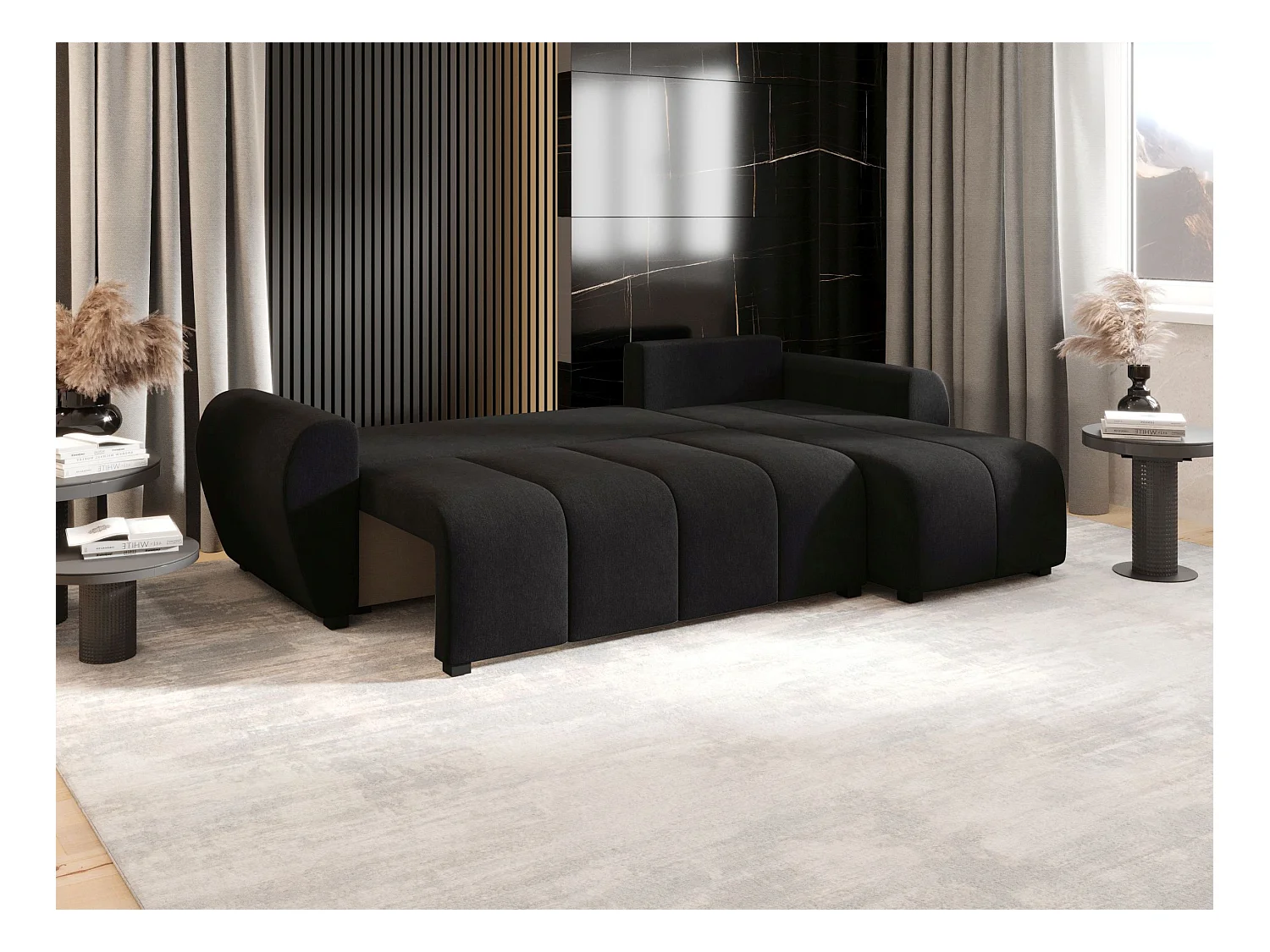 BEDANTE canapé d'angle MOLISA L Cosmic 100 droite noir avec fonction de couchage canapé en forme de L