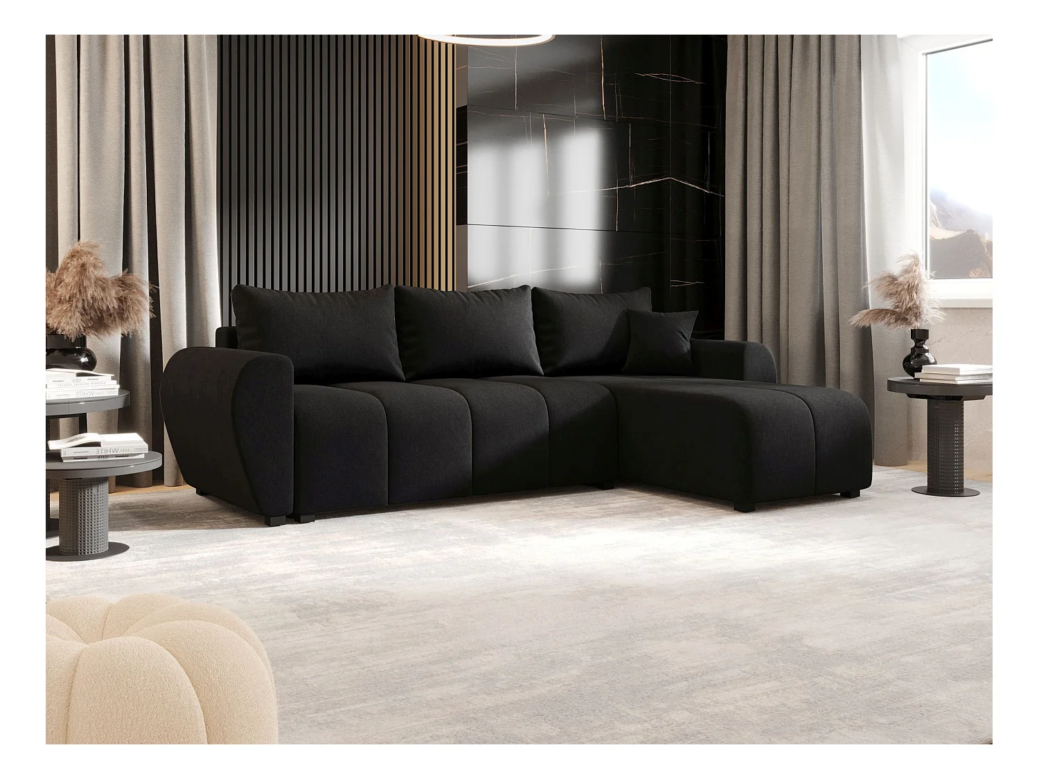 BEDANTE ECKSOFA MOLISA L Cosmic 100 Rechts Schwarz mit Schlaffunktion L-Form Sofa mit Stauraum Bettkasten Wohnzimmersofa Couch Sofa Bettsofa Bettkasten Bettcouch