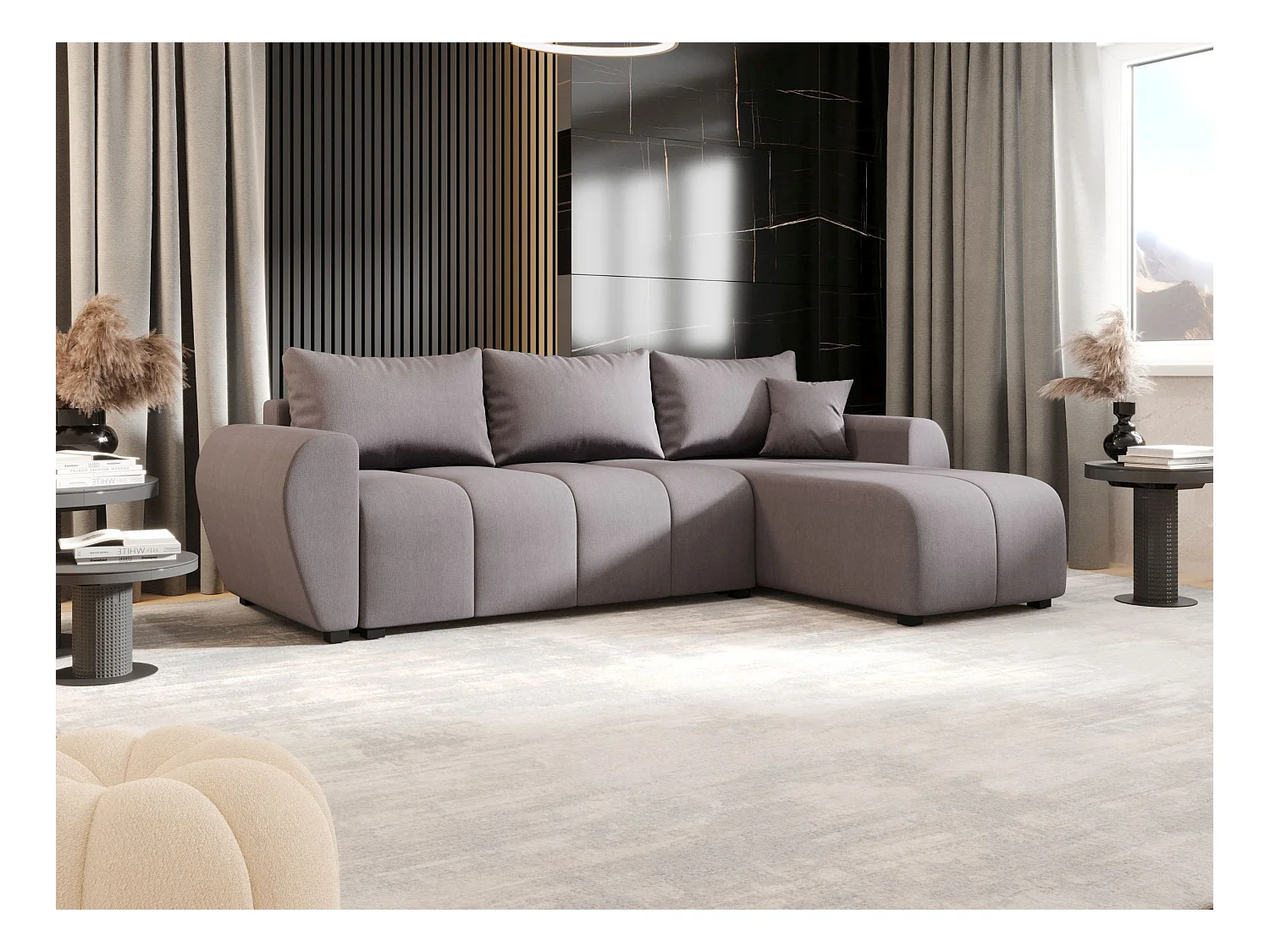 BEDANTE canapé d'angle MOLISA L Cosmic 160 droite gris avec fonction de couchage canapé en forme de L